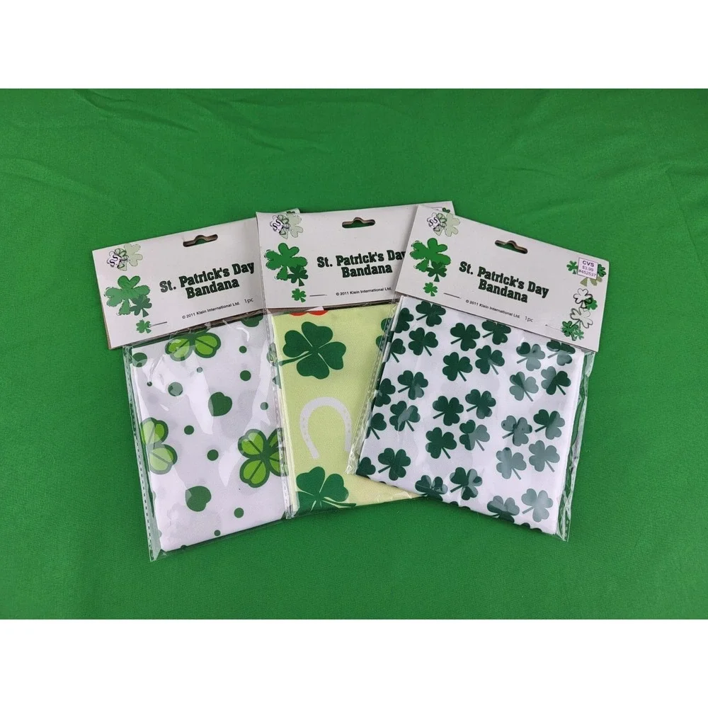Lot of 3 ST. PATRICKS DAY SHAMROCK Leprechaun IRISH Bandana Horseshoe Dog Human